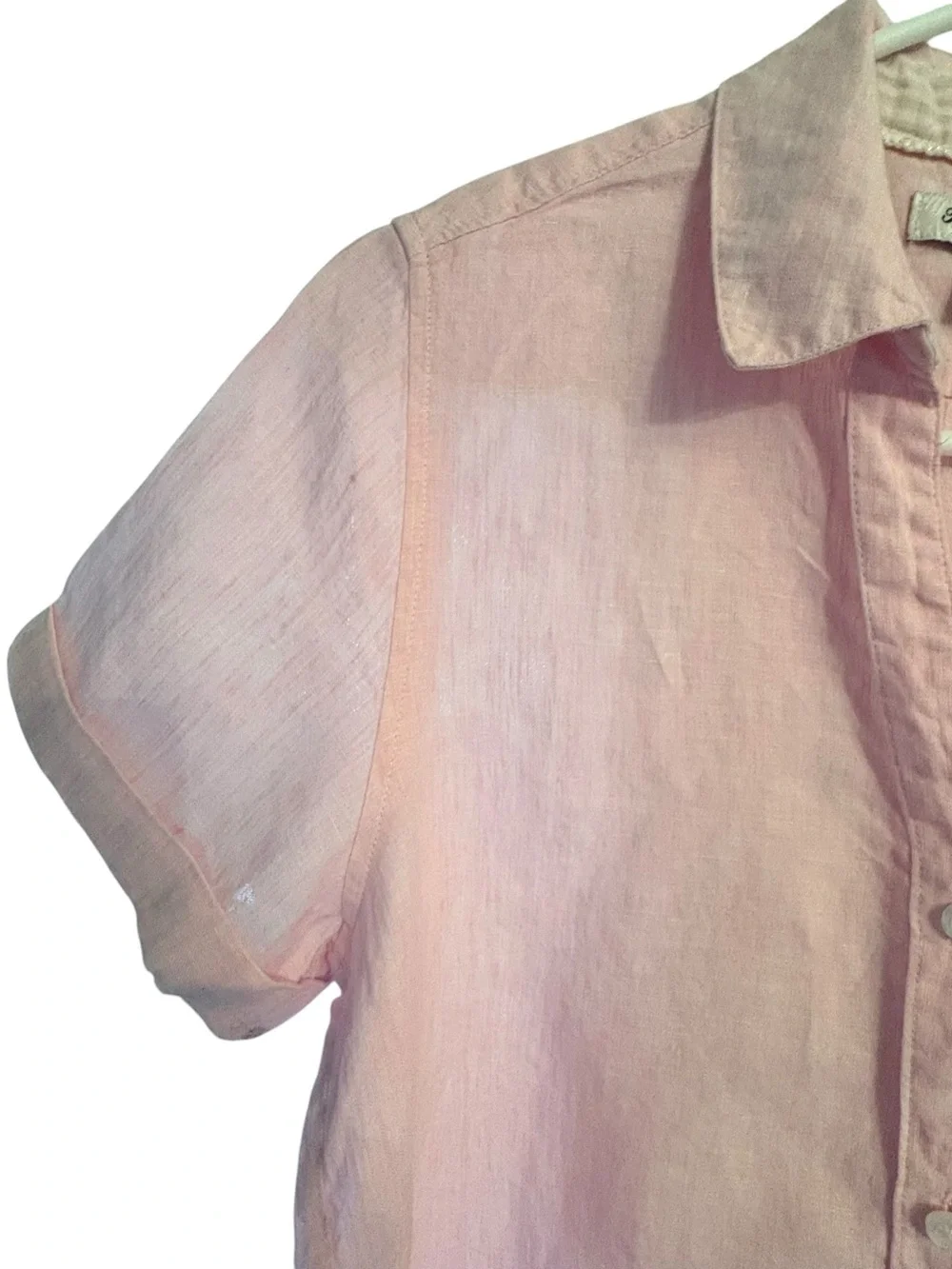 Tommy Bahama Pale Pink 100% Linen Short Sleeve Resort Wear Button Up Shirt sz XS - Picture 6 of 8